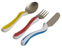 NRS Healthcare 3-delige Easy Grip kinderbestekset, roestvrij staal, meerkleurig