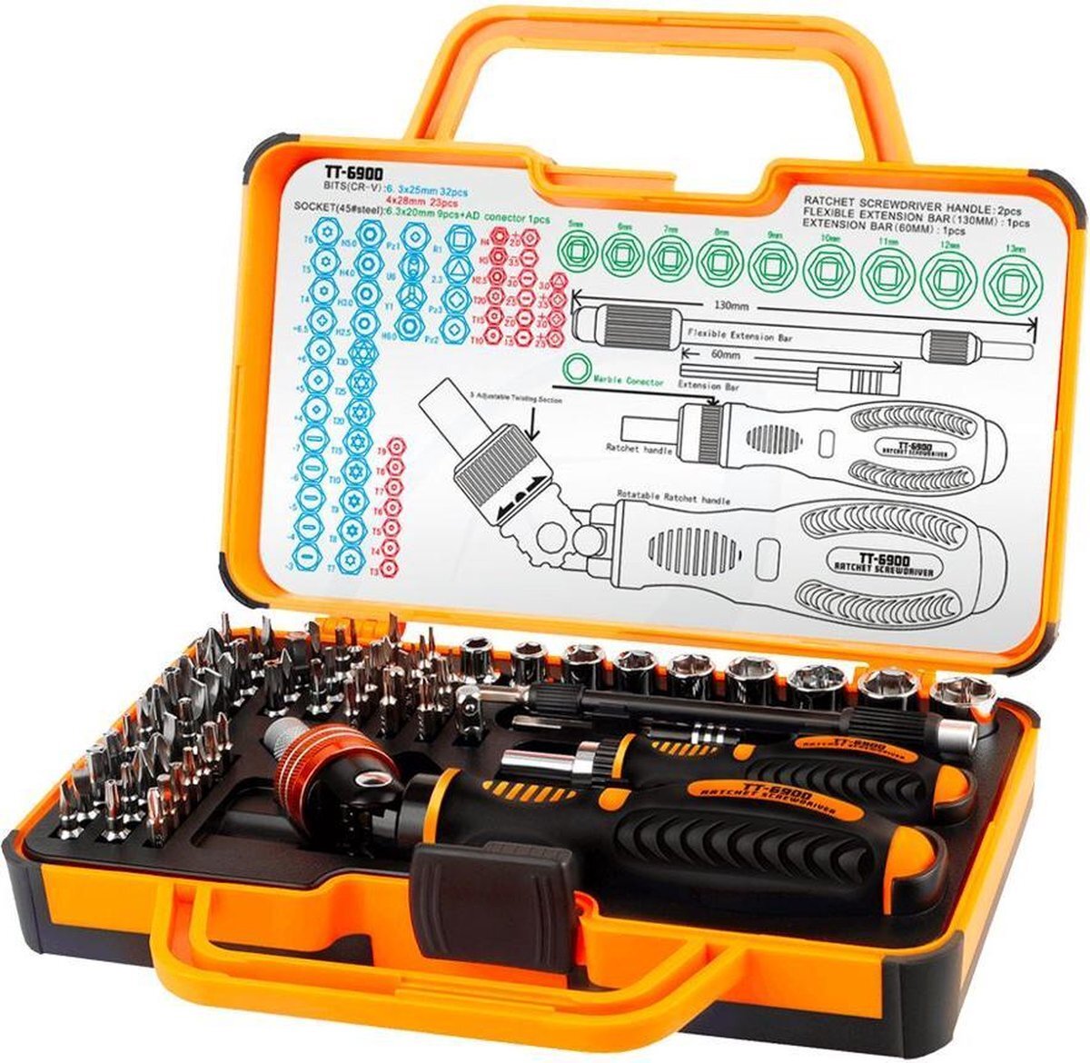 Tomantools Toman TT-6900 Toolkit 69 delig Schroevendraaier set