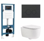 QeramiQ Dely Swirl Toiletset - inbouwreservoir Qeramiq Flush - slim zitting - kunststof mat antraciete bedieningsplaat - ronde knoppen - mat wit