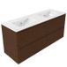 Saniclass Holz Pure meuble de salle de bain - 140x45x62cm - lavabo en céramique Vygo blanc - 2 lavabos - sans trous de robinetterie - 4 tiroirs - brillant noyer pur (bois) SW1420794/SW773929