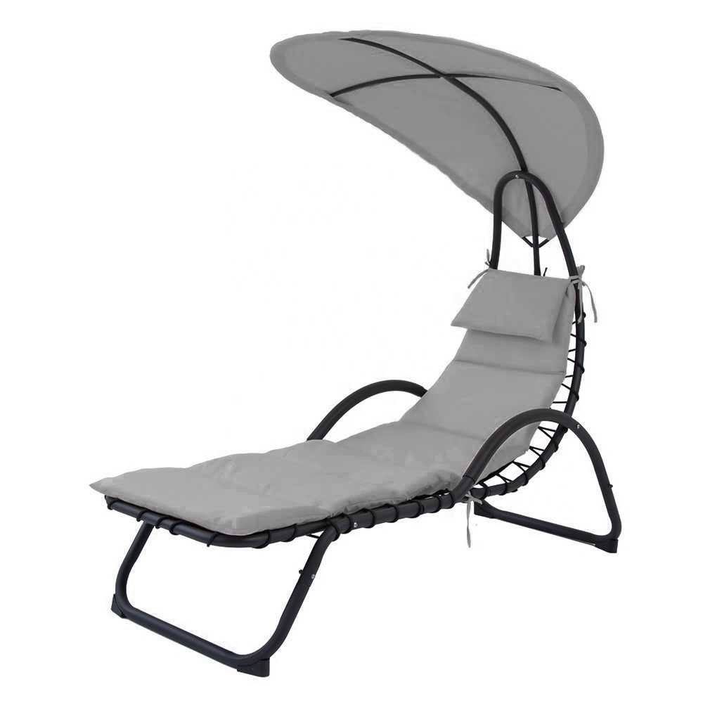 Viking Choice Ligstoel tuin - met zonnescherm - 189 x 73 cm - grijs