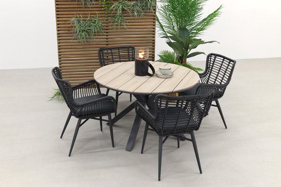 Garden Impressions Jasmine Black / GI Edison 122 cm Round Garden Set - Anthracite