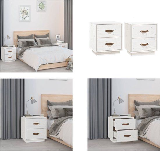VidaXL Nachtkastjes 2 stuks massief grenenhout Wit 40x34x45 cm
