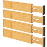 Ryqtop Bamboe ladeverdeler, organizer, keukenlade-organizer, verstelbare ladeverdeler voor kleding, keuken, commode, slaapkamer, badkamer en kantoor, 4 stuks (M natuur, 30,5-43,2 cm)