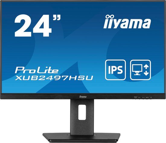Iiyama ProLite XUB2497HSU-B2 - 24 inch Full HD Monitor - 100Hz - IPS - USB Hub - Height Adjustable - Black