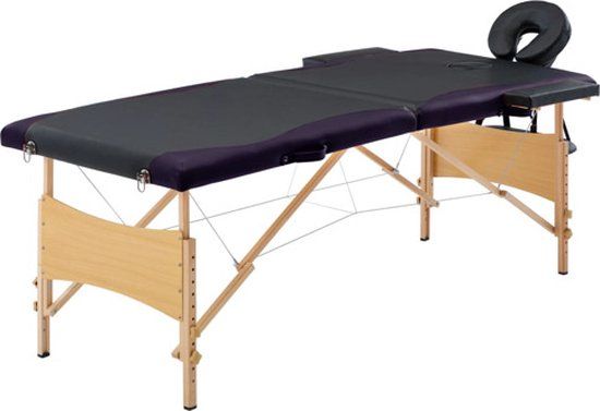 vidaXL Massagetafel inklapbaar 2 zones hout zwart