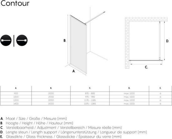 Sealskin Contour Inloopdouche A3 - 118x200cm - RVS - Helder Glas