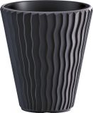 Prosperplast Plantenpot/bloempot Sand Waves - buiten/binnen - kunststof - antraciet - D35 x H38 cm - met binnenpot