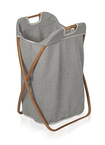 Möve Bamboo Opklapbare wasmand, 38 x 40,5 x 67,5 cm, van bamboe met canvas, grijs