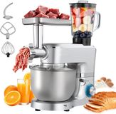 Merkloos Keukenmachine - Standmixer en Deegmixer - 1500 W - RVS Kom 6 L + Mengkom 1,5 L - 6 Snelheden + Pulse - Deeghaak, Garde en Klopper