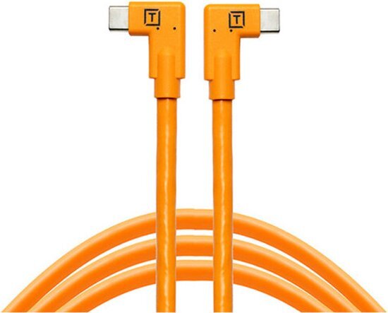 Tether Tools - TetherPro Right Angle USB-C to USB-C Pigtail, 20&quot; (50cm), High-Visibilty Orange