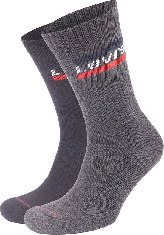 Levi's 2-Pack Sportswear Sokken Zwart Antraciet - Maat 39-42 - Heren - Halfhoge sokken