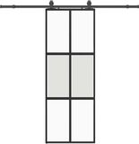 vidaXL Schuifdeur met beslagset, 76x205 cm, gehard glas, zwart