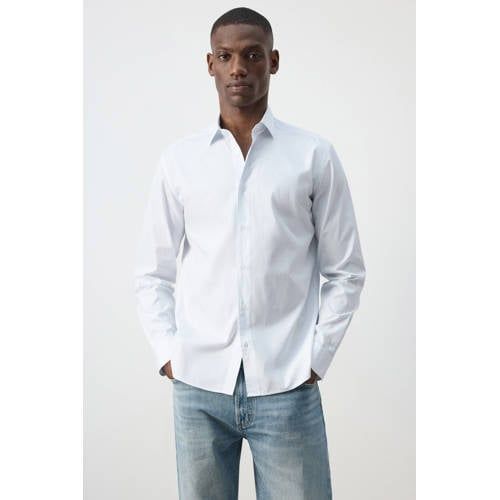Mango Man regular fit casual gestreept overhemd - lichtblauw