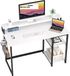 Bureau avec support d'écran, réglable en hauteur, table d'ordinateur avec sac de rangement, table d'ordinateur avec support pour écouteurs, petite table de bureau pour le bureau à domicile (100 x 50 x 74 cm, blanc)
