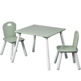 Kesper Kindertafel met 2 stoelen, materiaal: vezelplaat, afmetingen: 55 x 55 x 45 cm, kleur: wit, saliegroen