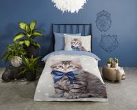 Good Morning dekbedovertrek paarden en roze bloemen - 1 persoons 140x200/220 cm - Blauw - 100% Katoen renforcé