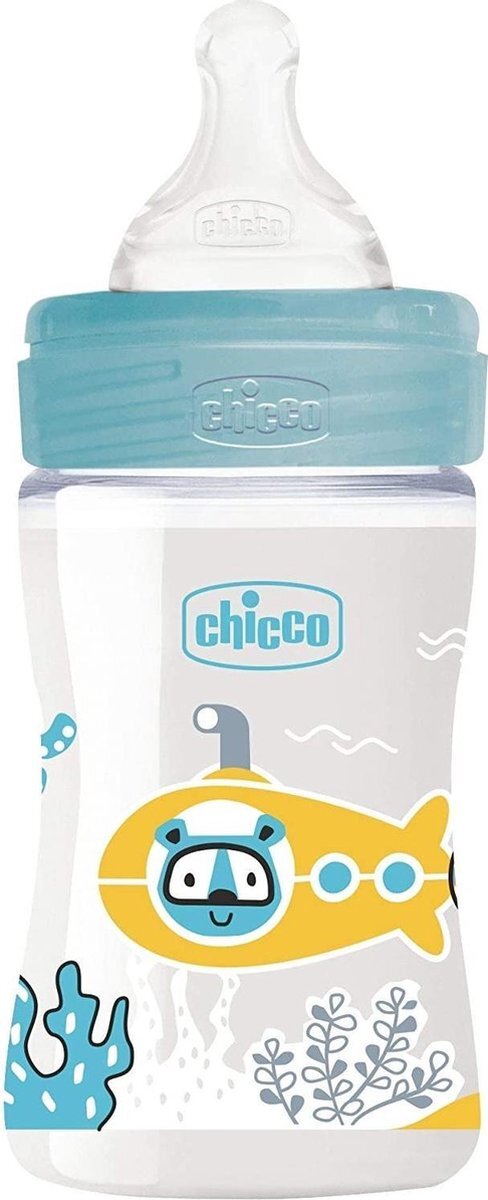 Chicco zuigfles glas transparant/blauw 150 ml (0m+)