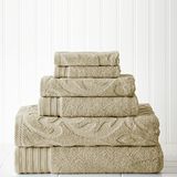 Pacific Coast Textiles 6-delige Jacquard/Effen handdoekenset Medallion Swirl-Taupe, Katoen, Enkel