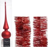 Decoris Kaemingk B.V. Kerstversiering glazen piek mat 26 cm en folieslingers pakket rood van 3x stuks