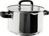 Casserole de haute qualité en acier inoxydable avec poignée en silicone et couvercle en verre, couleur argent, diamètre 24 cm