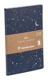Clairefontaine - Set 2 Draadgebonden Notitieboeken - Hemelsblauw Lederen + Bedrukt met Hemels/Ster/Maan Illustratie - A5 14,8x21 cm - 64 Gelinieerde Pag. Wit Papier 90g - Adolie Collectie