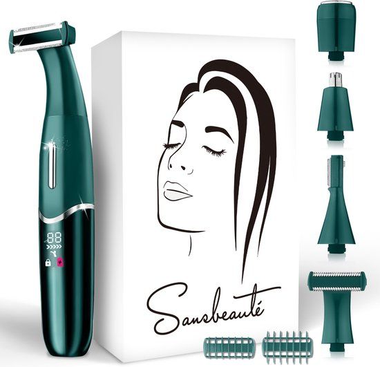 Sansbeauté 4-in-1 Bikini Trimmer - Classic Green - Face, Underarms, Legs, Bikini Line, Eyebrow Trimmer - Electric Hair Removal