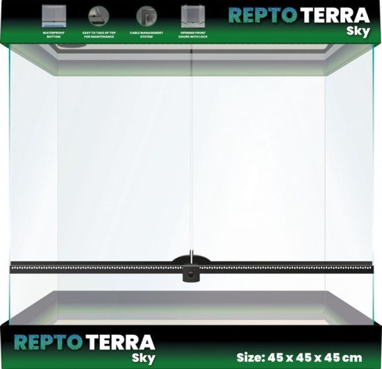 Repto Terra Sky | Hoog glazen terrarium 45 x 45 x 45 cm voor klimmende reptielen en amfibieën