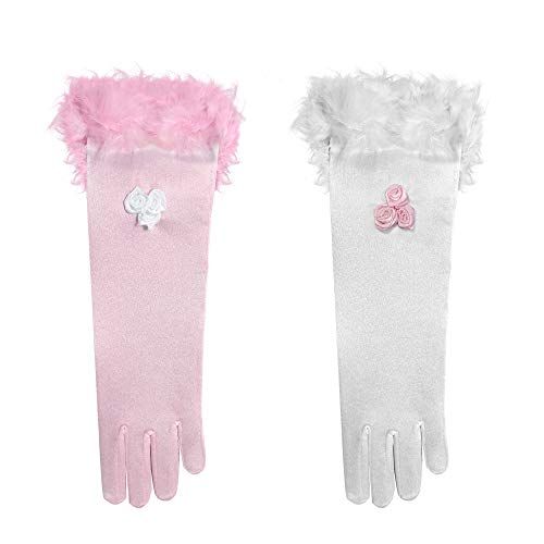 Widmann 3433G - Lange handschoenen Glamour voor kinderen - Satijn - Met marabou - 2 kleuren gesorteerd