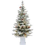 YITAHOME 140 cm geprefabriceerde kunstkerstboom met verlichting, slanke dennenboom met 11 rode bessen, 358 PE/PVC-mengtakken en 100 warmwitte leds, voor woonkamer, kantoordecoratie