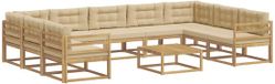 vidaXL - Hoek loungeset - 9 zitplekken - Wit en Beige - Acacia Hout