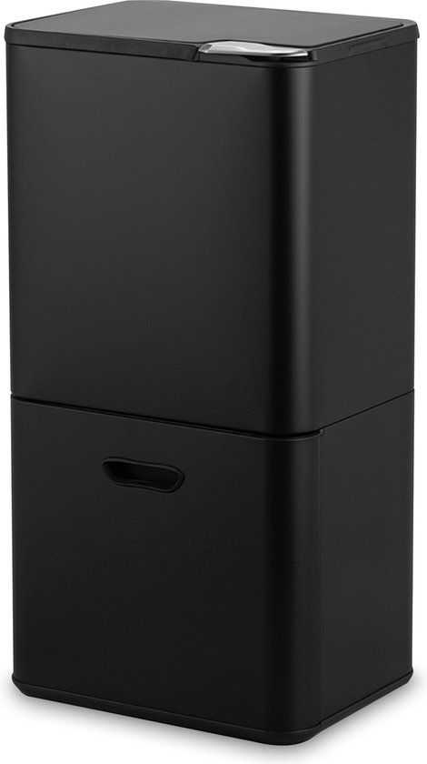 Bayt Prullenbak 60 Liter - Afvalscheidingsprullenbak - 2 Compartimenten - RVS - Zwart