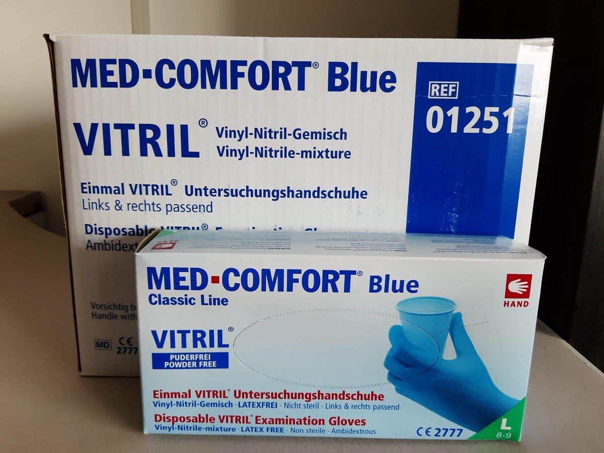 Vitril handschoenen maat L poedervrij (blauw, 100 stuks)