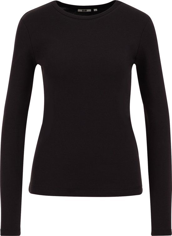 WE Fashion Dames T-shirt met lange mouwen en ronde hals van biologisch katoen - Zwart - Maat XL