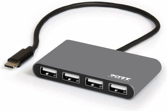 Port Designs 900128 interface hub USB 2.0 480 Mbit/s Zwart