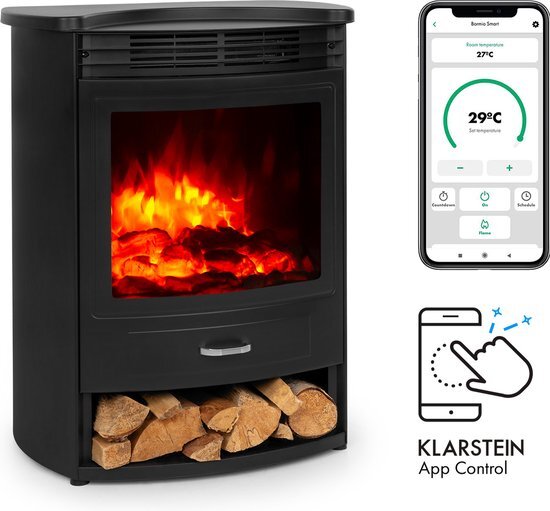 Klarstein Bormio S Smart elektrische haard 950/1900W thermostaat weektimer zwart