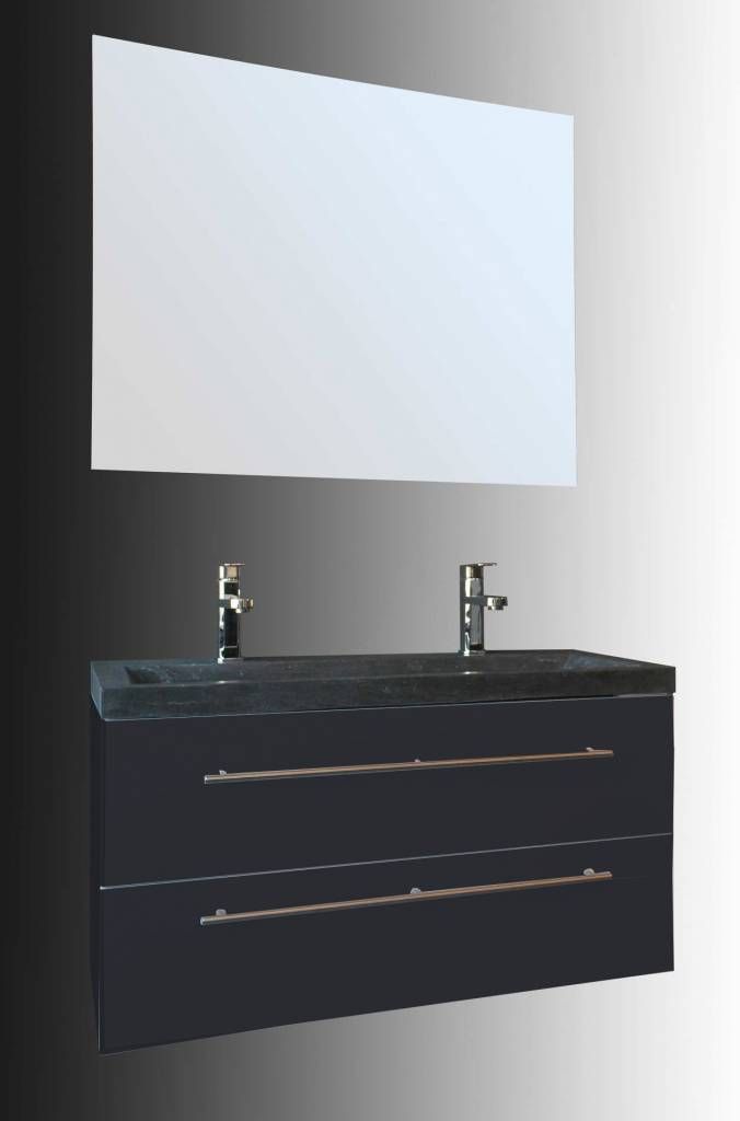 Badkamerplanet Badkamermeubel Trento Slim 100 cm Hoogglans Antraciet met Natuurstenen Wasbak