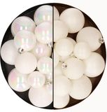 Boules de Noël 60x pièces - blanc nacré/laine blanc - 4-5-6 cm - plastique - décoration de Noël