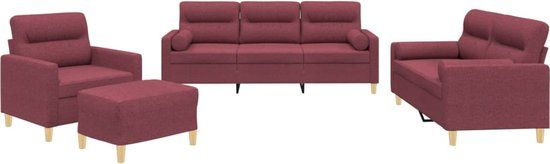 vidaXL 4-delige Loungeset met kussens stof wijnrood