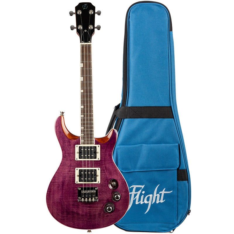 Flight Rock Series Vanguard Transparent Purple Electric Tenor Ukulele with Gig Bag