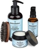 Störtebekker® Anti-Jeuk Baardset Crusoe - Beard Care Set Heren met Avontuurlijk-Frisse Geur - Baardolie, Baardbalsem, Baardborstel & Baardshampoo - Met Eucalyptus & Aloe Vera - Vegan - Zonder Parabenen & Siliconen - 4-Delige Set