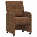 vidaXL Eetkamerstoelen met wielen, 2 stuks, Faux suede leer, Bruin