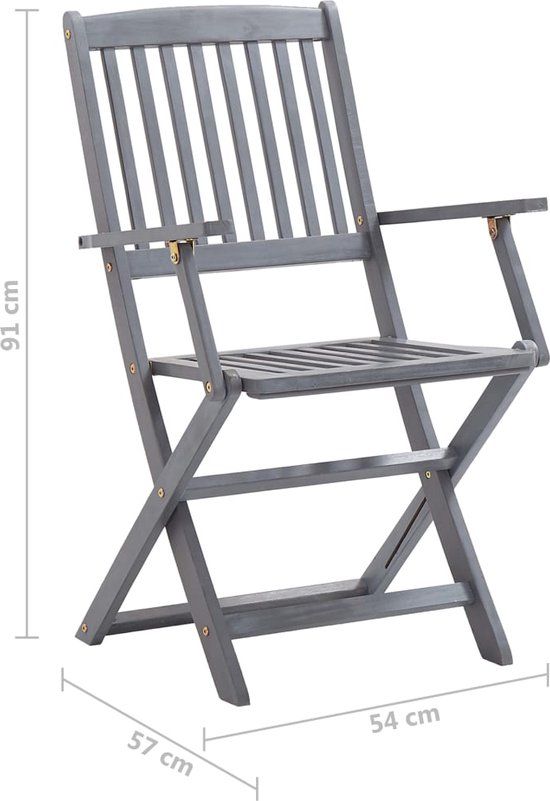 vidaXL Set van 4 klapstoelen met kussens, massief acaciahout, grijs