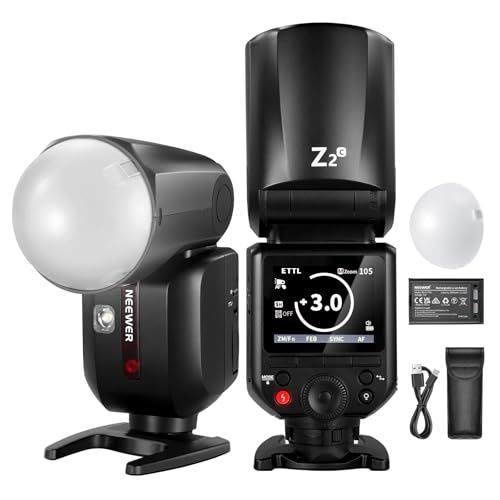 NEEWER Z2-C 2,4G TTL Flash ronde kop flitser Speedlite compatibel met Canon camera's 76W 1/8000s HSS, diffuser 2 modelleerlampen betere UI TTL/M schakelknop 3000mAh batterij 600 volledige prestaties