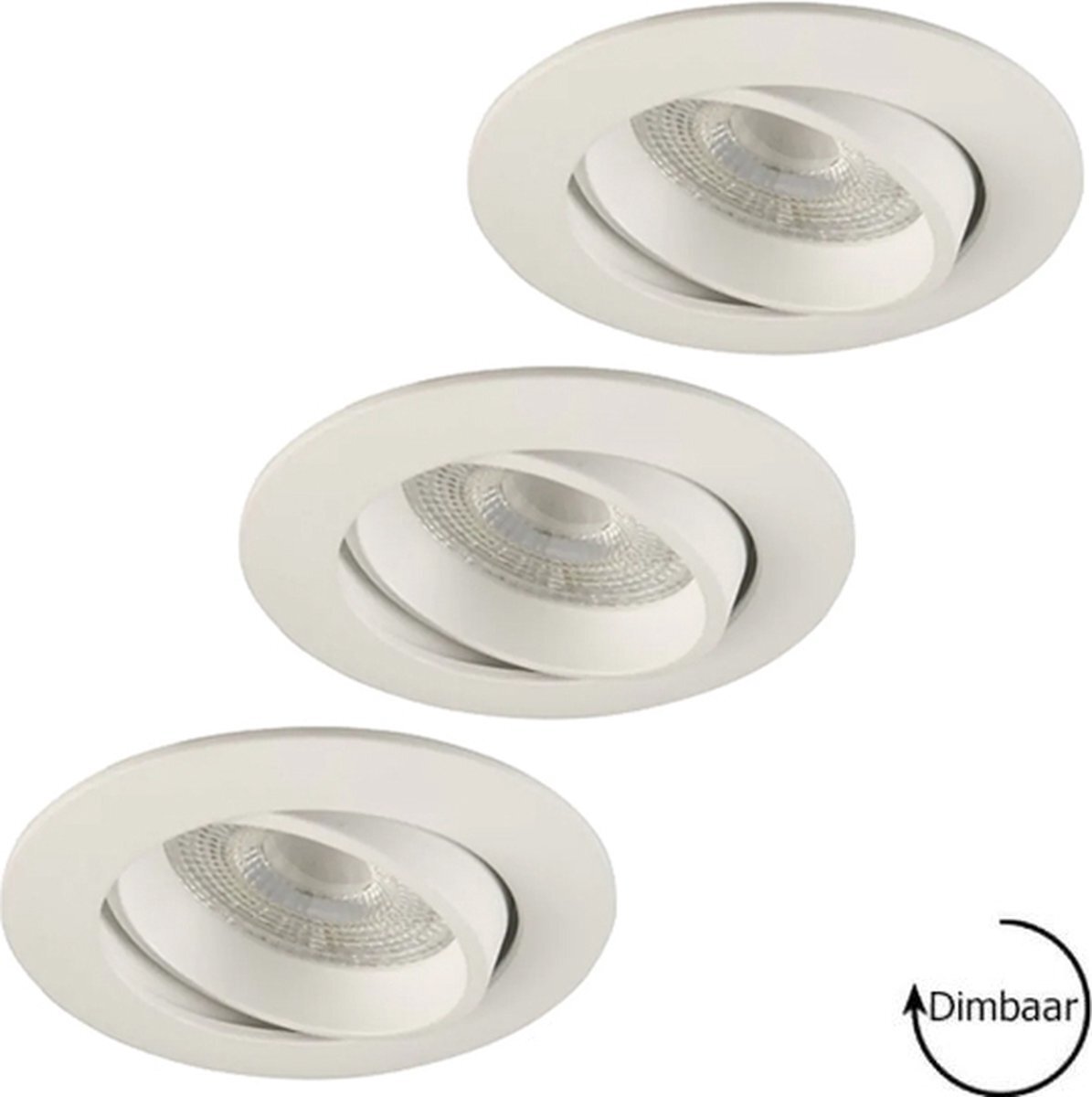 Lybardo LED inbouwspots - 3-pack - Spotjes inbouw - Costa - Kantelbaar - Wit + Master GU10 LED spot - 5.5 watt - Dimbaar - 2700K warm wit