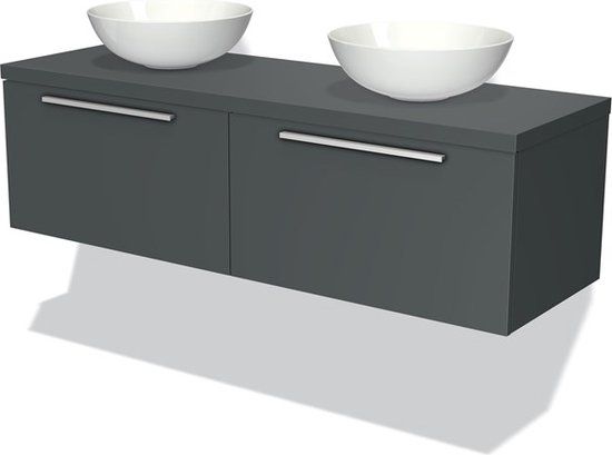 Maxaro Badkamermeubel voor Waskom 140cm Modulo Plato Donkergrijs 2 Lades Vlak