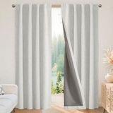 Joydeco 100% verduisteringsgordijnen, 228,6 cm lang, natuurlijke linnen gordijnen, 2 panelen, set, kasteel voor slaapkamer, woonkamer, verduisterend gordijn, stangtas (132,1 x 228,6 cm, grijs-wit)