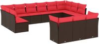 vidaXL 13-delige tuinbankset met kussens, bruin, polyrotan