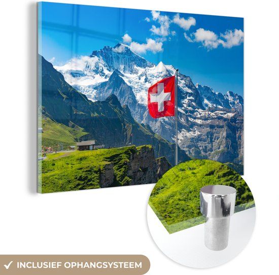 MuchoWow® Glass Painting 150x100 cm - Acrylic Glass Painting - Sunny Autumn Day in the Swiss Alps - Photo on Glass - Paintings