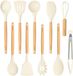Bol Set de ustensiles de cuisine en silicone - résistant à la chaleur - 10 pièces - poignées en bois incluses